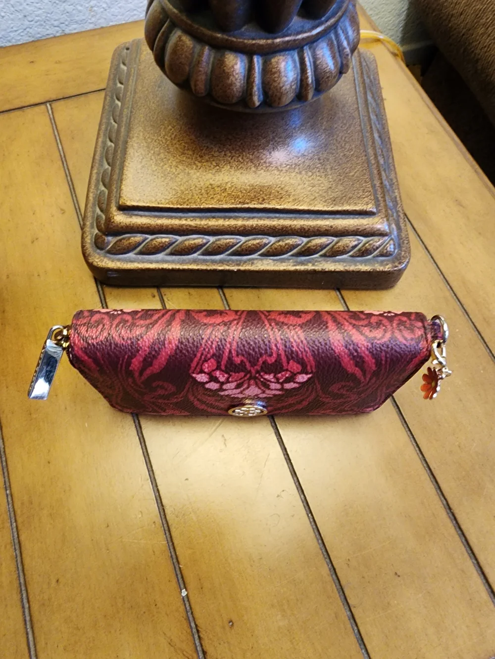Tory Burch Kerrington Mini Wallet Clutch - Red Maroon Damask Print